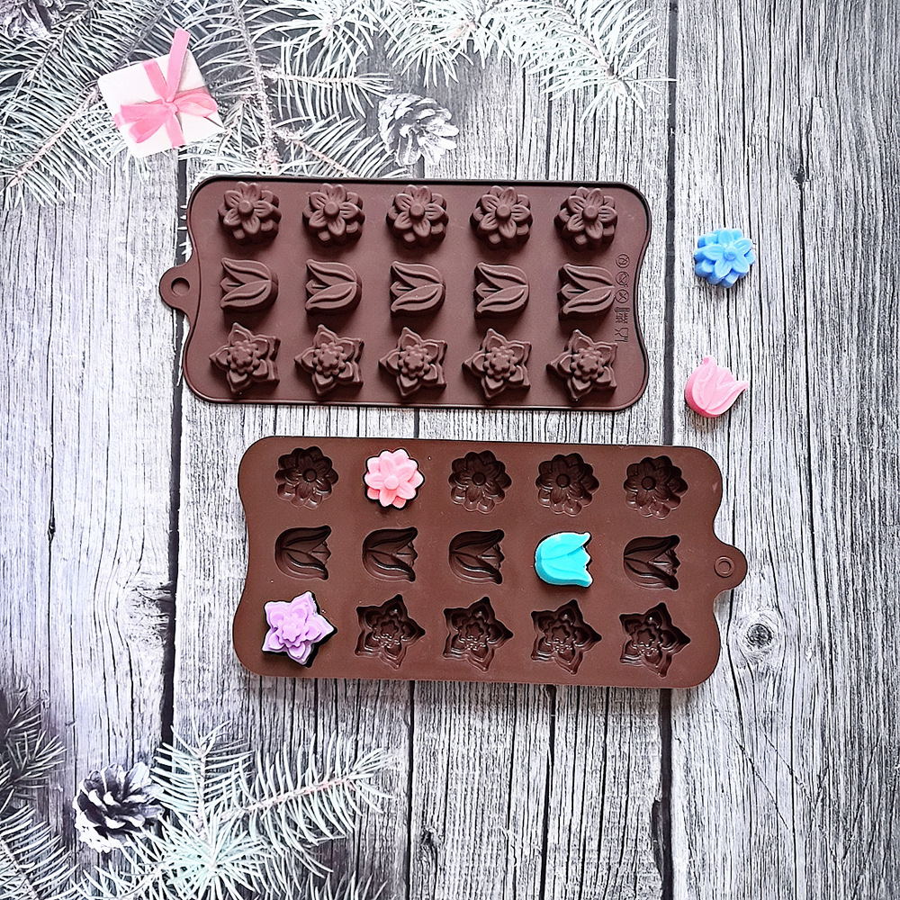 15 3 tipos de chocolate tulipas 680 molde de silicona dulces pudín molde de postre pastel para hornear