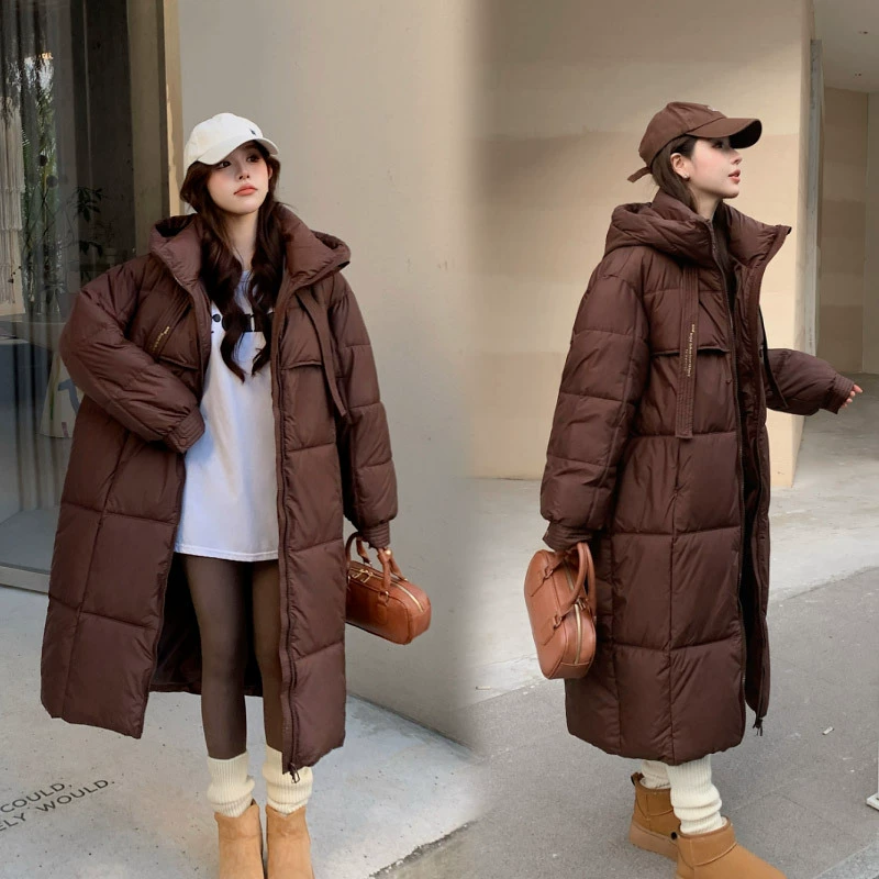 Длинная модная зимняя куртка-пуховик, длинна макси, корейский стиль, oversize