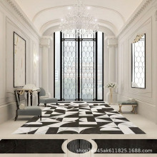 黑白意式花砖KTV会所客餐厅水刀大理石入户过道走廊玄关岩板地砖