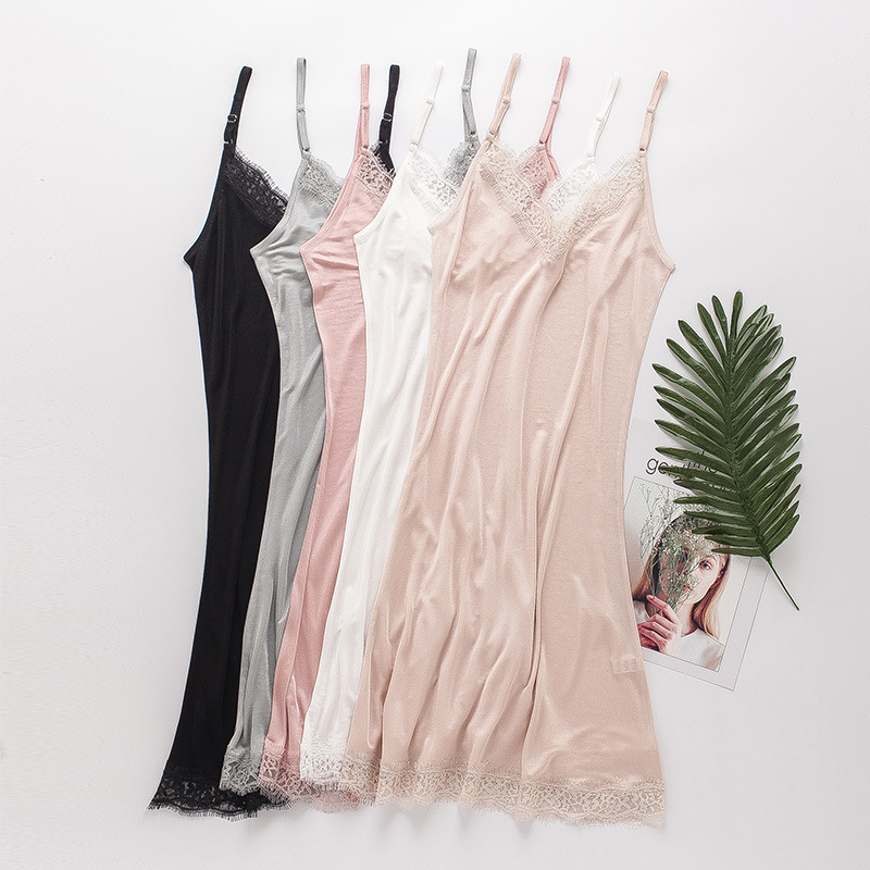 Silk Pajamas Sexy V-neck Breathable Sling Nightdress Women's Summer Loose Home Clothes Silk Lace Sling Dress