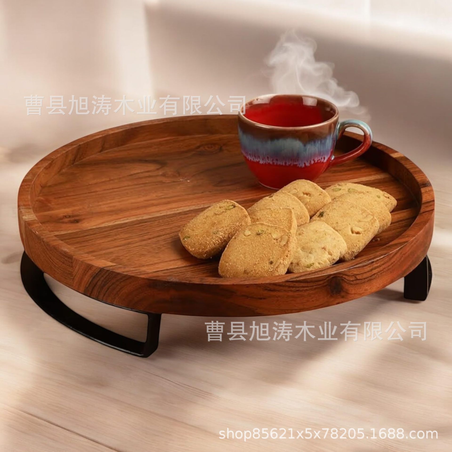 跨境木质沙发托盘圣诞节零食托盘简约厨房食物托盘圆形托盘厂家