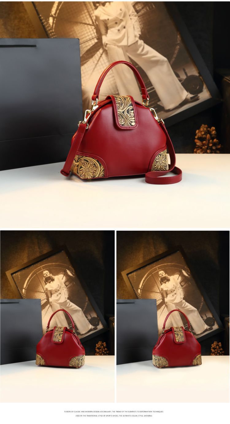 Túi xách nữ da thật kiểu dáng bánh bao, đeo vai/chéo, phong cách vintage — Màu nâu, Màu đỏ rượu, Màu đen chi tiết 16