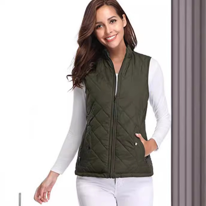 European and American Women's Cotton Vest 2024 New Amazon AliExpress Quilted Vertical Collar Zipper Pocket Warm Cotton Vest European and American Women's Cotton Vest 2024 New Amazon AliExpress Quilted Vertical Collar Zipper Pocket Warm Cotton Vest