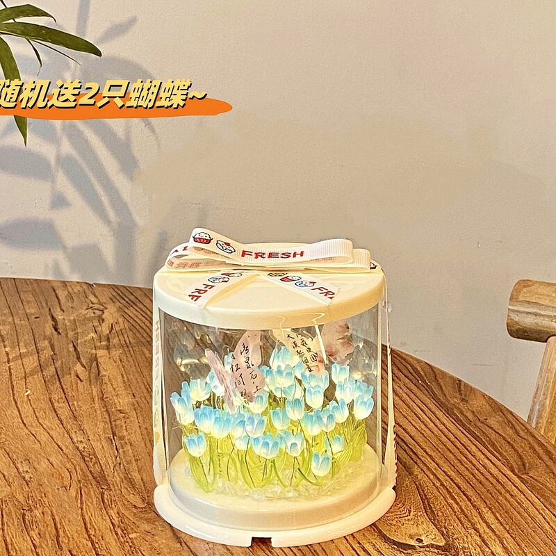 创意礼品蛋糕郁金香玫瑰花束diy小夜灯女生生日手工礼物礼盒摆件|undefined