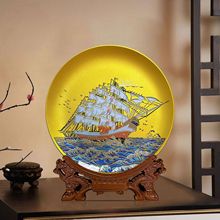 百福十年厂家制造一帆风顺双面晶雕手绘晶化玻璃摆盘工艺品纪念盘