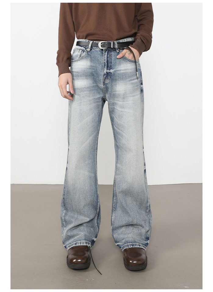 Quần jean nam ống loe nhẹ dáng rộng thoải mái, vải denim xử lý bạc màu — màu xanh, màu xanh nhạt, màu xám đen chi tiết 15