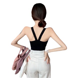 New Spring and Summer Sling Vest with Chest Pad One-piece Cross Beautiful Back Underwear for Women All-match Short Top for Women