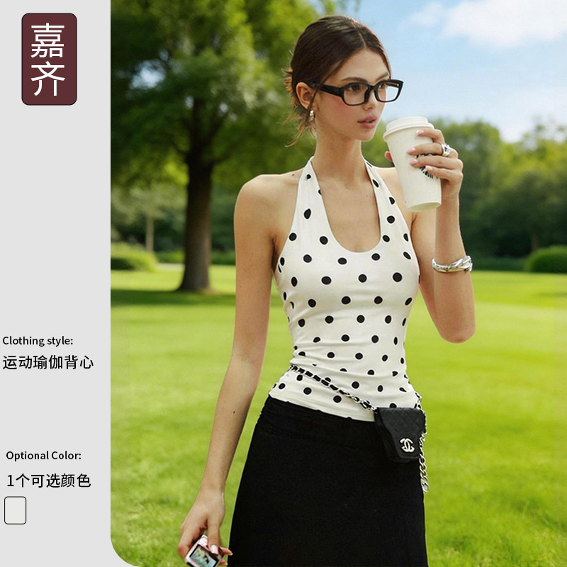 European and American Cross-Border Foreign Trade Printed Polka Dot Yoga Clothing Vest Suit Women's Sports Bra Fitness Underwear Running Outdoor