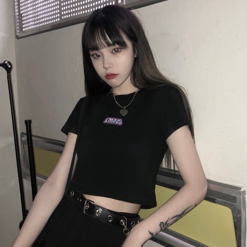 短款t恤女夏装韩国女装高腰短袖t恤女紧身露脐上衣服女装货源批发