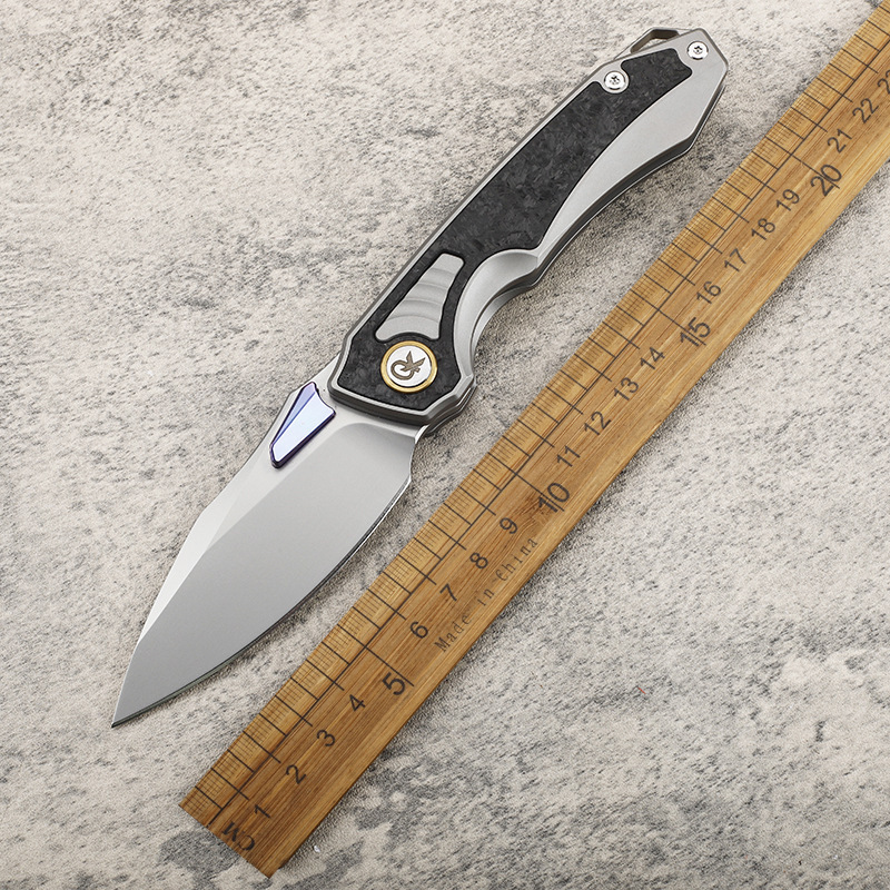 14C28N 鋼 TC4 チタン合金カーボンファイバー象嵌ハンドルキャンプ狩猟折りたたみナイフポータブル EDC コレクションナイフ|undefined