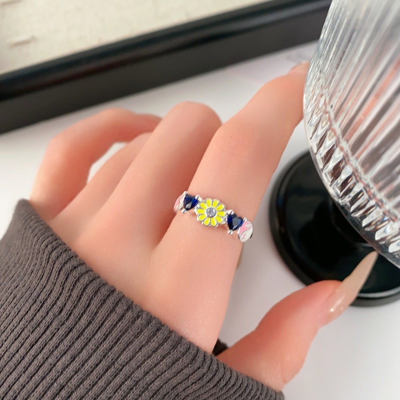 パーソナライズされたホワイトブルーエナメルオイルドリップバタフライオープンリング女性用ニッチハイエンドライトラグジュアリーオールマッチングカップルリング|undefined