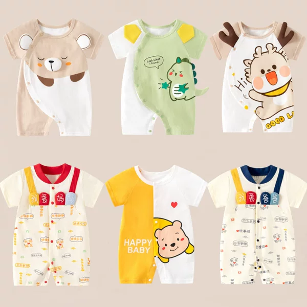 Cross-border special for infants and young children summer cotton short-sleeved baby ha clothes may be super cute cartoon ha clothes summer thin