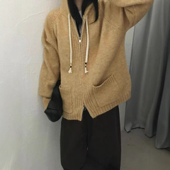 秋冬款实穿毛衣外套女宽松慵懒连帽卫衣针织开衫韩系百搭大码女装
