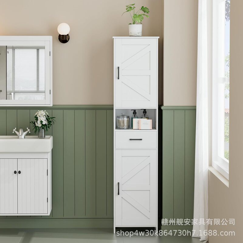 Customized Amazon Best-Selling Bathroom Cabinet Two Doors and One Drawer Bathroom Storage Cabinet Modern Simple White