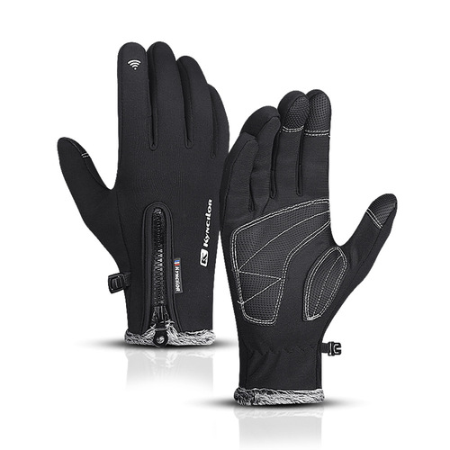 Outdoor men and women autumn and winter non-slip touch screen warm plus velvet mountaineering waterproof zipper sports cycling gloves wholesale