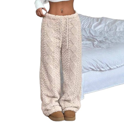 Spot autumn and winter cross-border foreign trade new style on behalf of Amazon AliExpress Solid color front lace warm casual fur pants