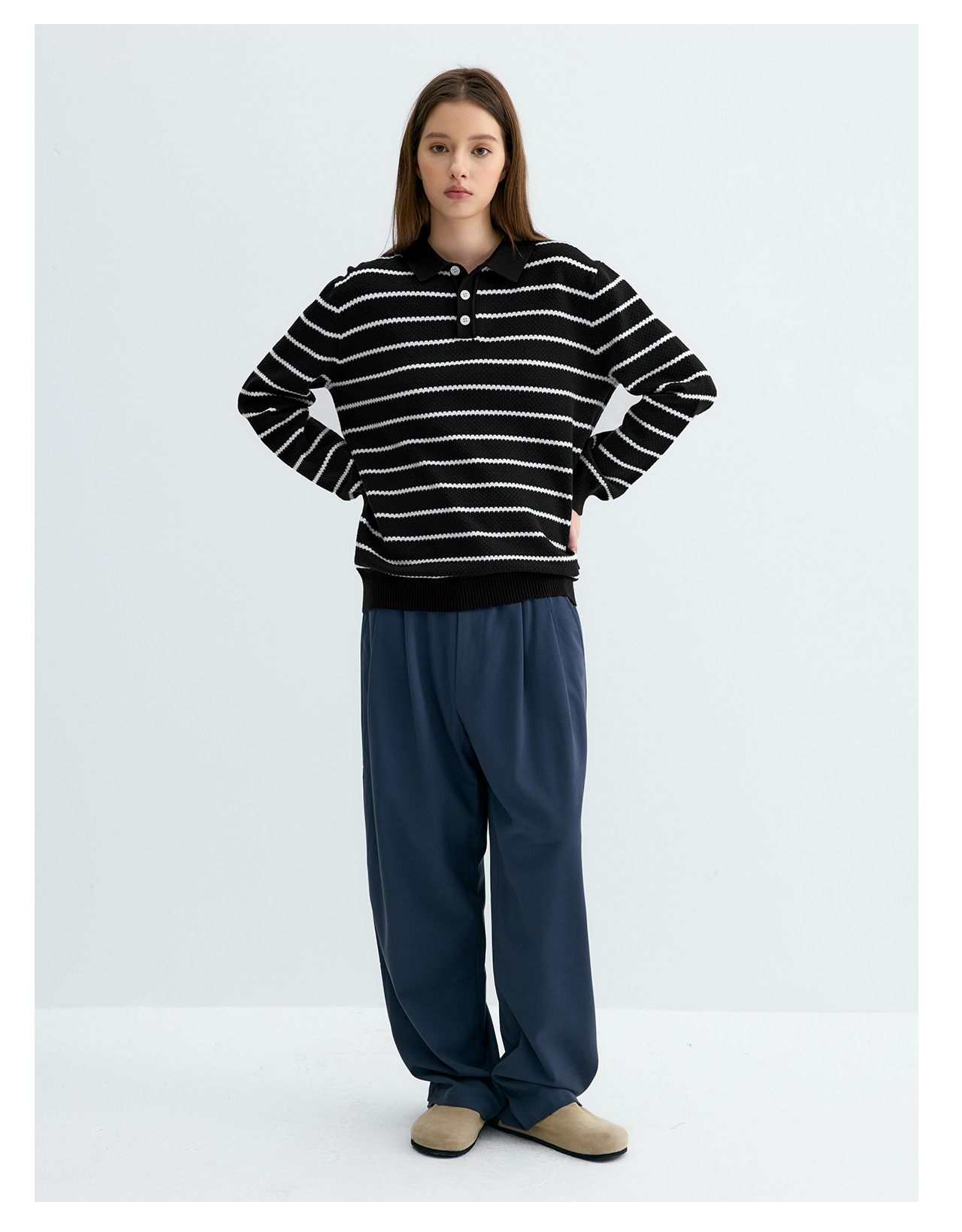 UNF Striped 300g Loose Polo Sweater