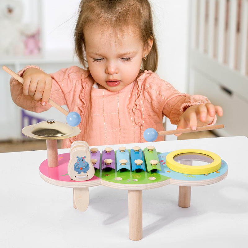 Children's musical instrument, baby wooden hand-held drum toy, early education and intellectual development music piano, hand-held drum for beginners.