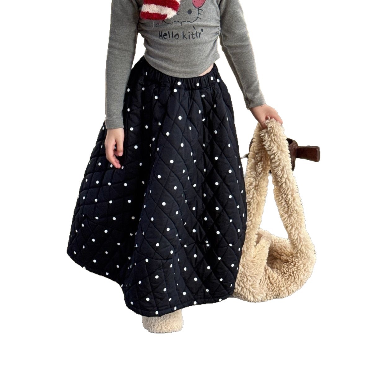 Niñas gruesas y cómodas falda de punto de invierno 2025 nuevos productos coreanos para niños puntos calientes A-shape falda larga de moda image 5