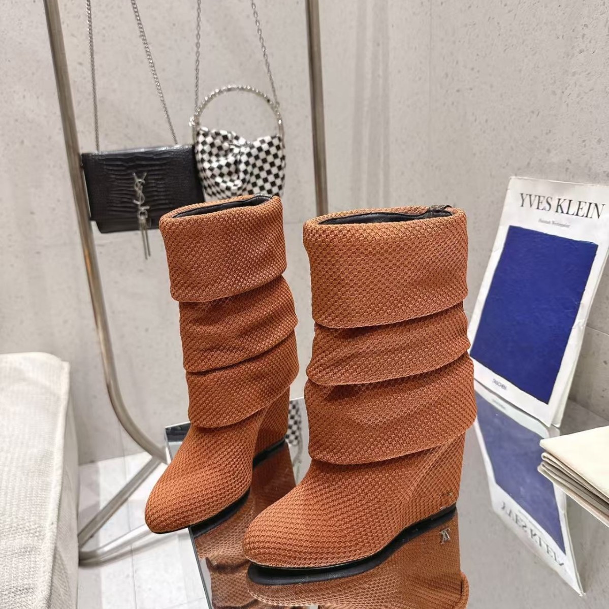 Knitted demi-season fashionable high boots