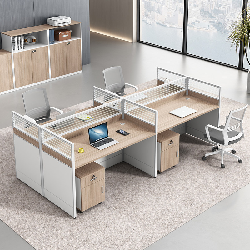 Simple Modern Office Desk, Four-Person Workstation, Computer Desk and Chair Set, 2/4/6 Person Partitioned Desk with Screens