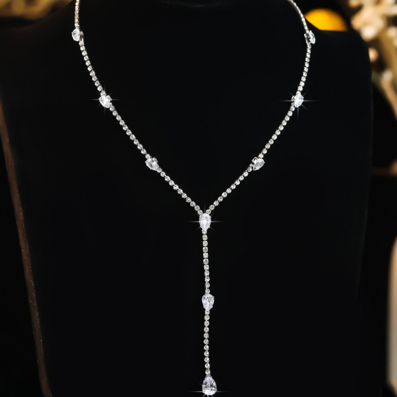 Zirkon glänzende Damen Ohrringe Halskette Hochzeit Brautkleid Zubehör Mode Temperament Schmuck_voghion.com