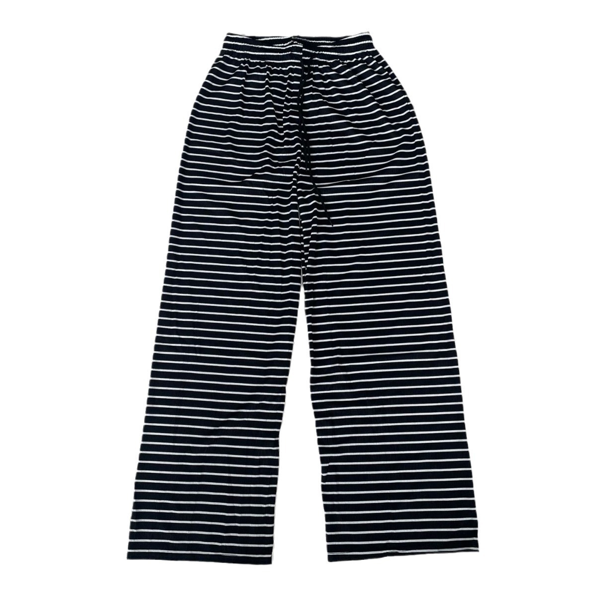 Hielo blanco y negro rayas pantalones de piernas anchas para mujeres primavera y verano delgados de cintura media y alta caída sensación de caída pantalones casuales