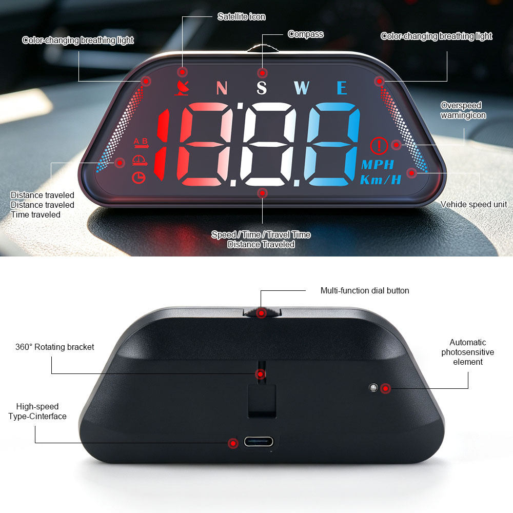 Car HUD Head-Up Display Speed/Time/Travel Time/Travel Distance/Compass Multi-Function