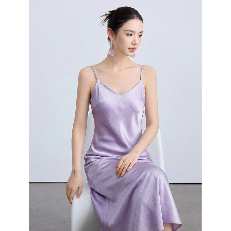 【Zhihetang】Acetate Satin Slip Dress for Women, Spring/Summer Bias-Cut High-End Slim-Fit Long Dress, 2026 New Model