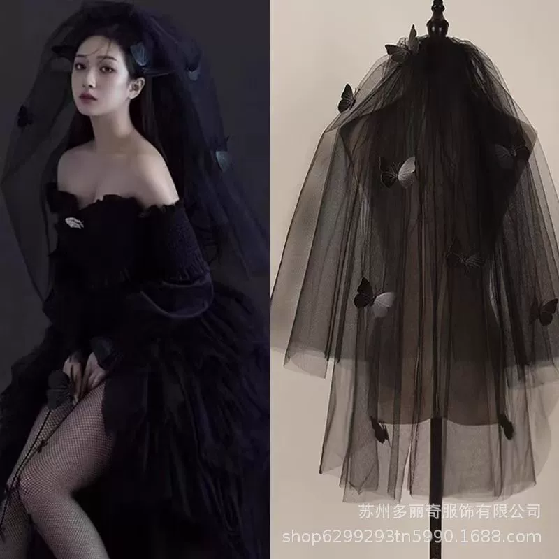  Halloween черная вуаль готический стиль объемная бабочка свадебная фотосессия студия аксессуары для фото