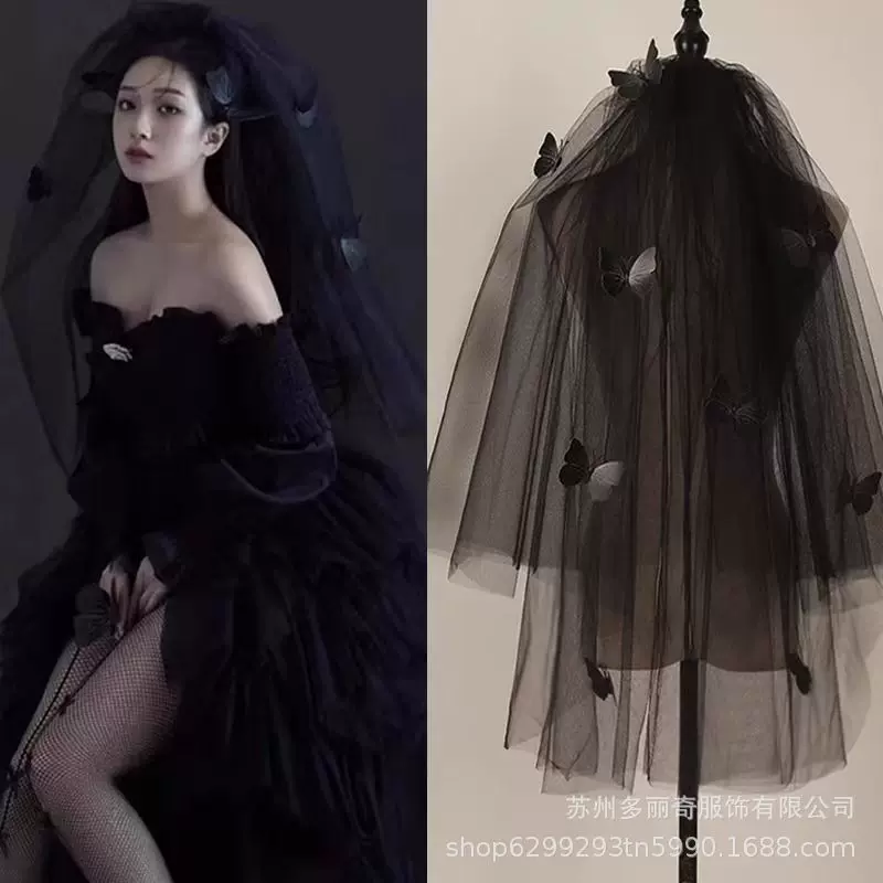  Halloween черная вуаль готический стиль объемная бабочка свадебная фотосессия студия аксессуары для фото