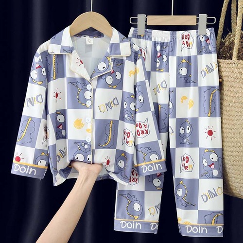 Children's pajamas spring and autumn long-sleeved boys' pajamas cartoon cute cardigan boys' summer home clothes set