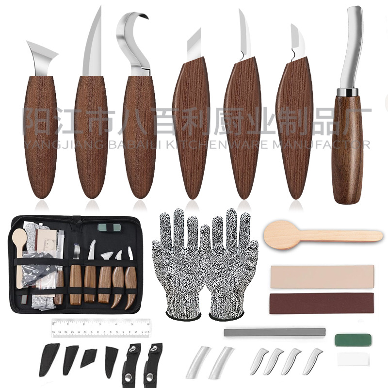 Carved set, gloves, spoon handmade