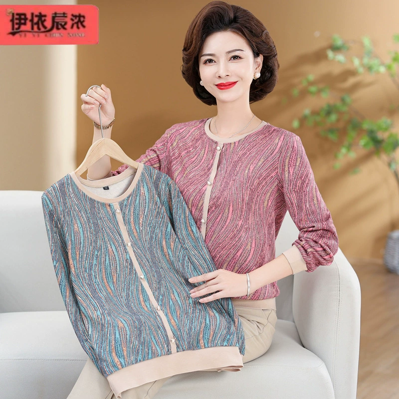 Весна Новая футболка для мамы оптом 2024 Новый женский Тонкий Топ с круглым вырезом для женщин среднего и пожилого возраста