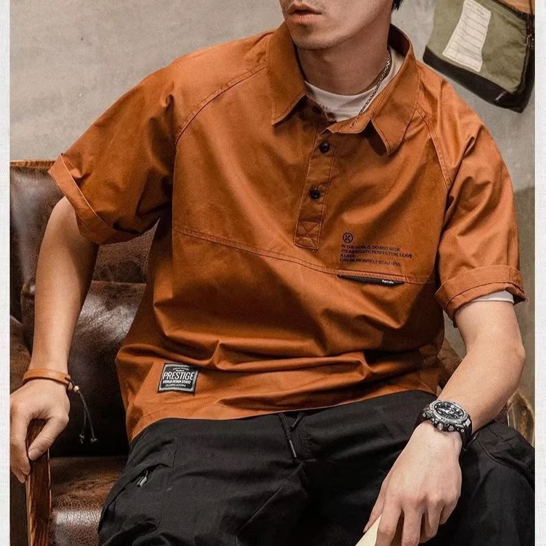 Moda 2024 verano nuevo estilo suelta camisa polo de manga corta para hombre diseño de manga de cinco puntos sentido tendencia camiseta de media manga