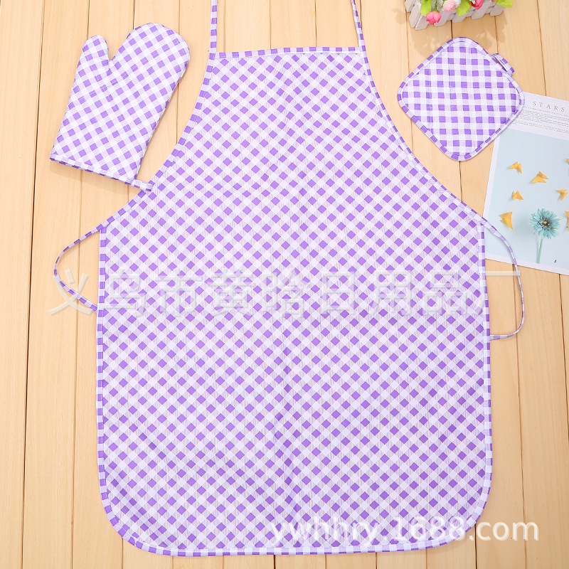 格子小清新围裙套装