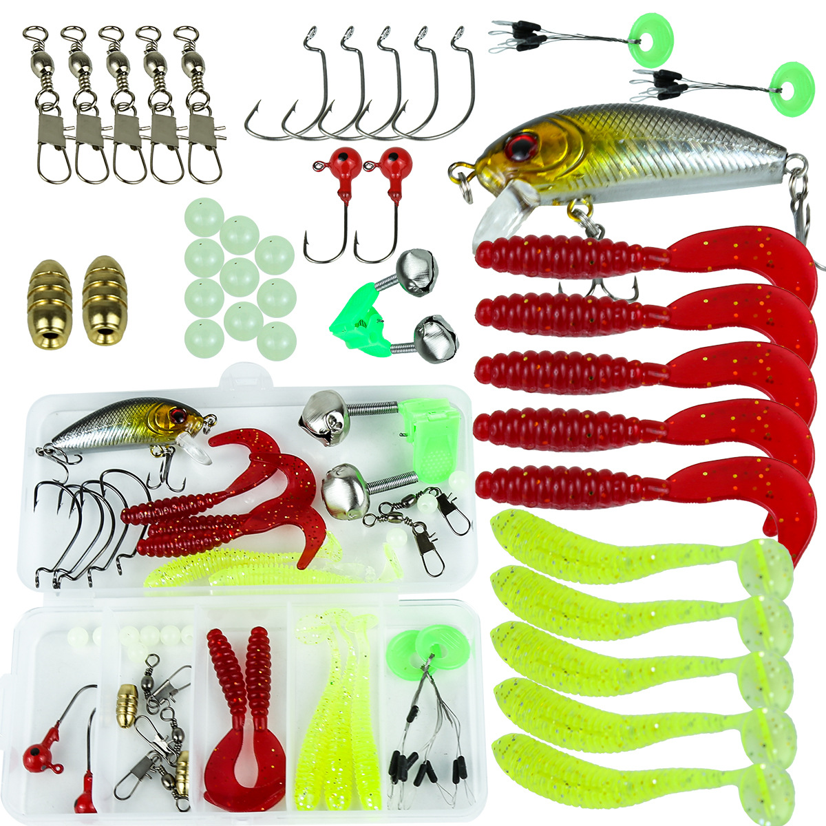 Lure Box Set with Bell Simulation Soft Bait Fake Lure Flash Worm Minnow Equip All Fixed Hard Baits for Wholesale
