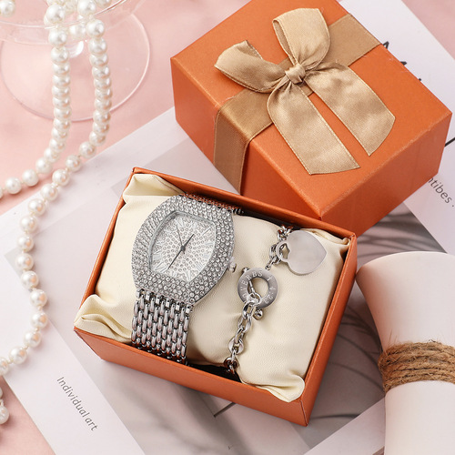 ZONMFEI new women's watch set fashionable 2-piece full diamond exaggerated quartz watch titanium steel OT buckle bracelet