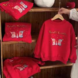 儿童加绒红色卫衣女童卡通长袖打底加厚保暖上衣喜庆拜年服外套潮