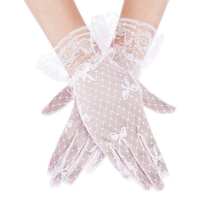 Guantes de protección solar transfronterizos de verano para mujer malla arco guantes de etiqueta de encaje negro guantes de boda