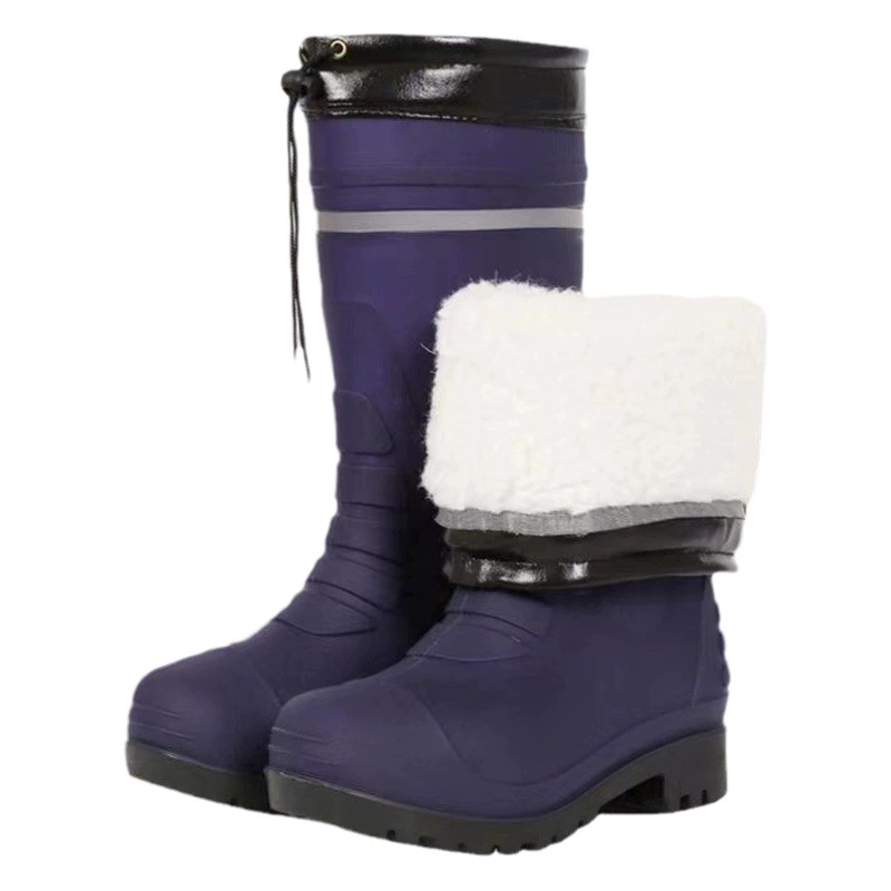 Зимние бархатные резиновые сапоги для мужчин и женщин, незамерзающие, теплые резиновые сапоги с высокой трубкой, нескользящие, водонепроницаемые, кислотостойкие, щелочно-стойкие, охранная водная обувь.