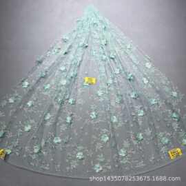 新品不掉粉 LC3694金光浅绿洒金花型款+烫钻+立体花 婚纱礼服面料