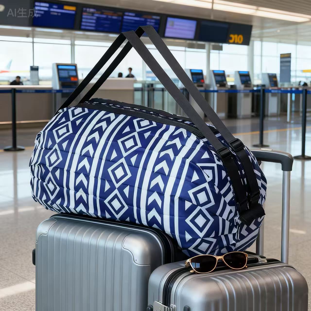 파란색 기하학 패턴 접이식 아코디언 백 50*35CM