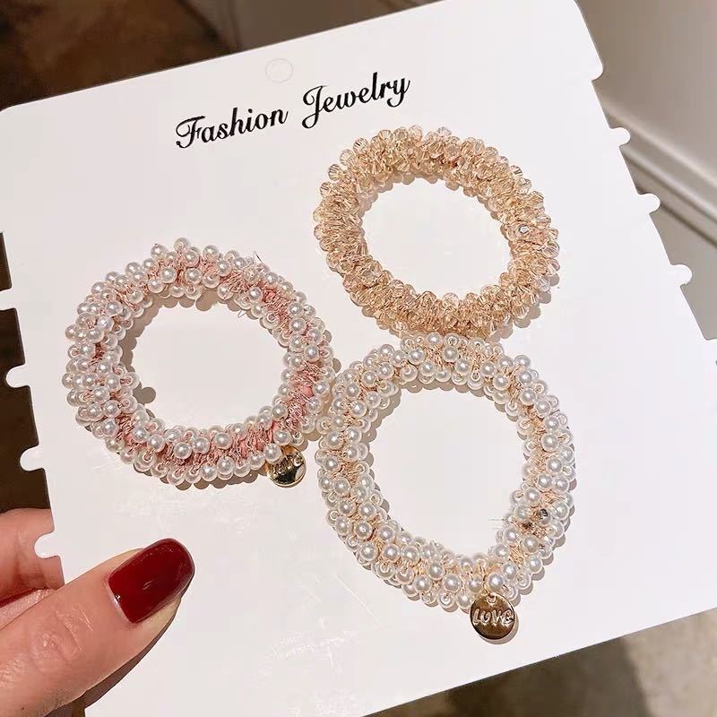 Korean ins Internet Celebrity Pearl Hair Rope Crystal Hair Ring Rhinestone Ponytail Simple Hair Rope Bracelet for Dual Use Korean ins Internet Celebrity Pearl Hair Rope Crystal Hair Ring Rhinestone Ponytail Simple Hair Rope Bracelet for Dual Use