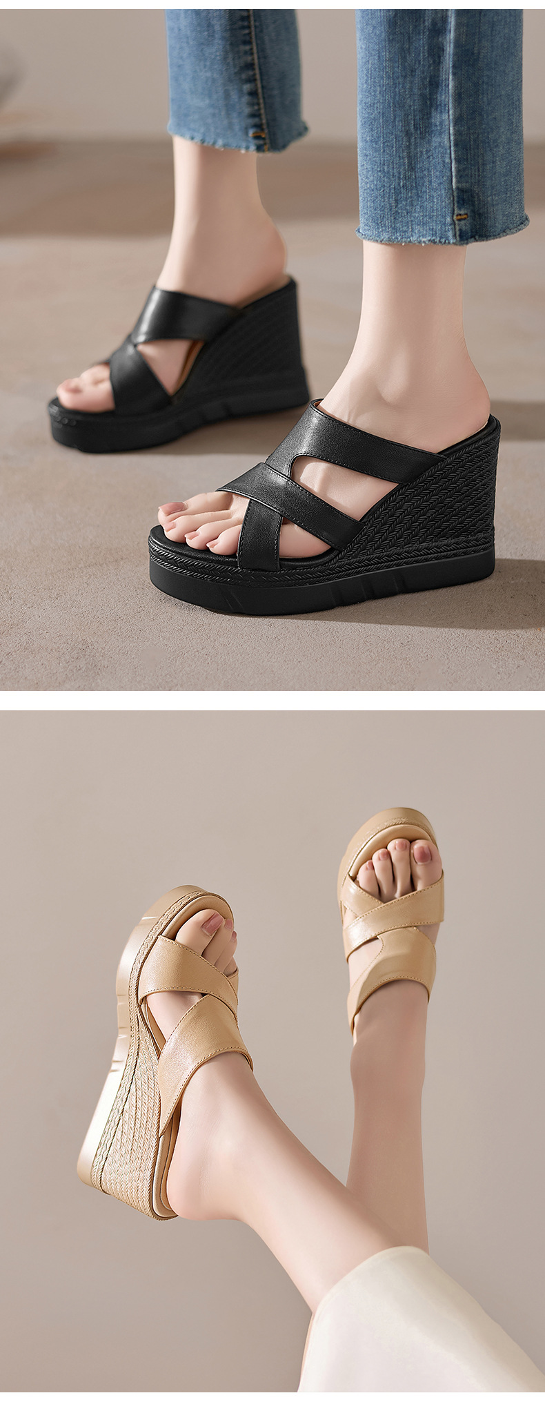 Sandal cao gót nữ hở mũi đế xuồng 10 cm — đen chi tiết 7