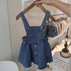 Summer Girls Dress Baby Chic Children's Personality Trendy Korean Fashion Internet Famous Princess Denim Bib Skirt 