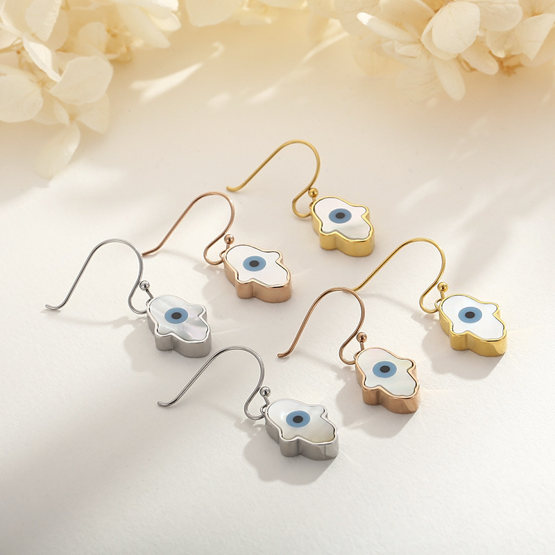 Daily Occasion 304 Stainless Steel Material Fashion Devil's Eye Palm Titanium Steel Drop Earrings Plating Stainless Steel Earrings