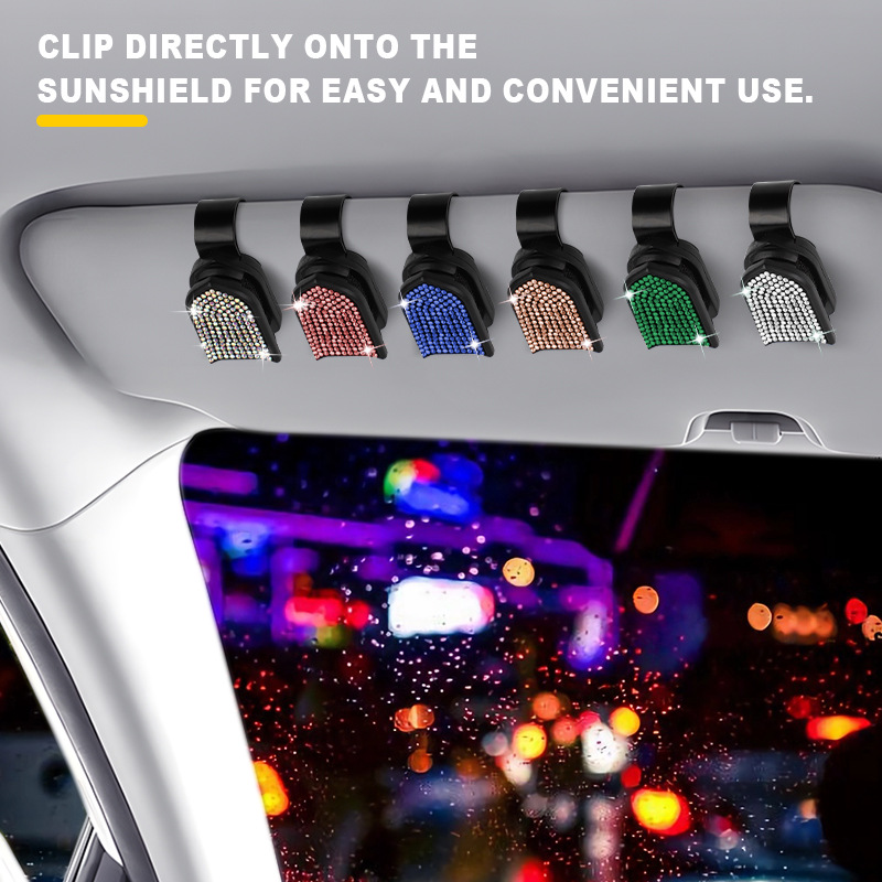 Cross-Border New Car Accessories: Rhinestone Car Document Holder, Car Sun Visor Sunglasses Holder, Receipt Holder, Interior Decoration