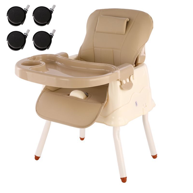 Tall khaki color with cushion and wheels
