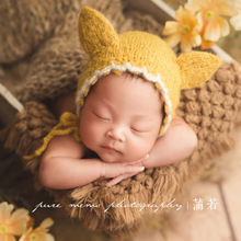 新生儿摄影道具小耳朵花边手工针织帽子宝宝拍照影楼可爱造型配饰